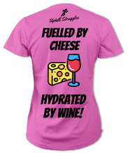 Load image into Gallery viewer, Fuelled by Cheese Hydrated by Wine Womens tee