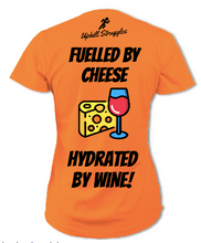 Load image into Gallery viewer, Fuelled by Cheese Hydrated by Wine Womens tee