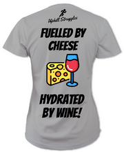 Load image into Gallery viewer, Fuelled by Cheese Hydrated by Wine Womens tee