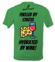 Load image into Gallery viewer, Fuelled By Cheese Hydrated By Wine Mens Tee