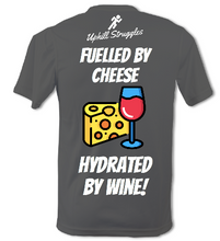 Load image into Gallery viewer, Fuelled By Cheese Hydrated By Wine Mens Tee