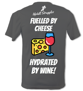 Fuelled By Cheese Hydrated By Wine Mens Tee