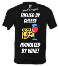 Load image into Gallery viewer, Fuelled By Cheese Hydrated By Wine Mens Tee